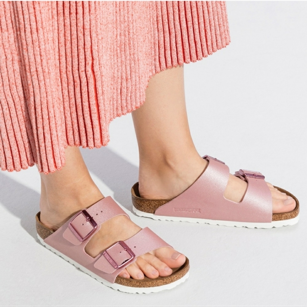 Birkenstock Birko-flor Icy metallic old rose.